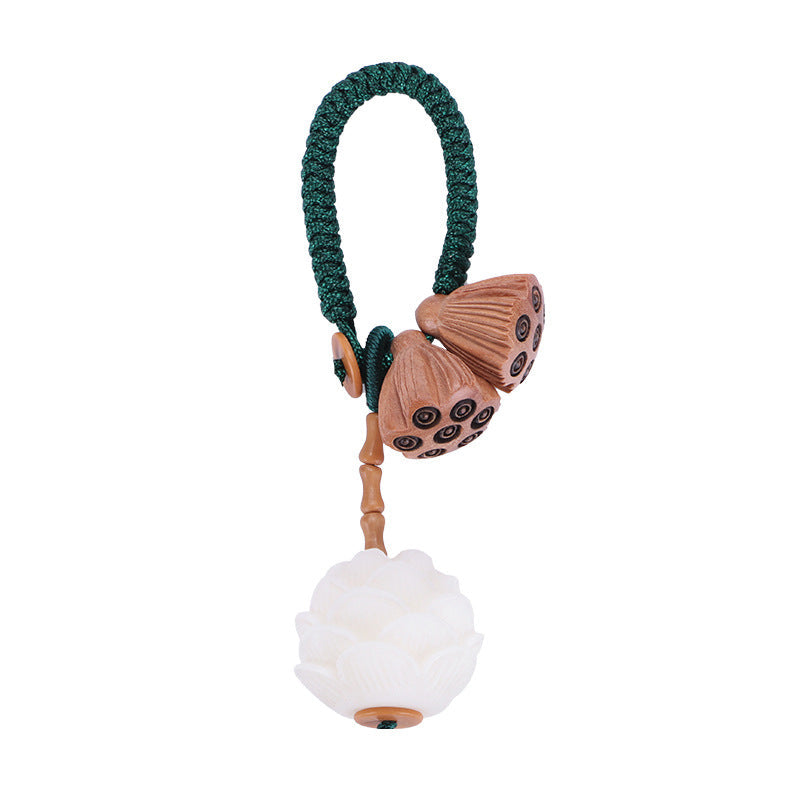 Nimara Ritual Lotus Natural White Bodhi Seed Peach Wood Luck Keychain Decoration