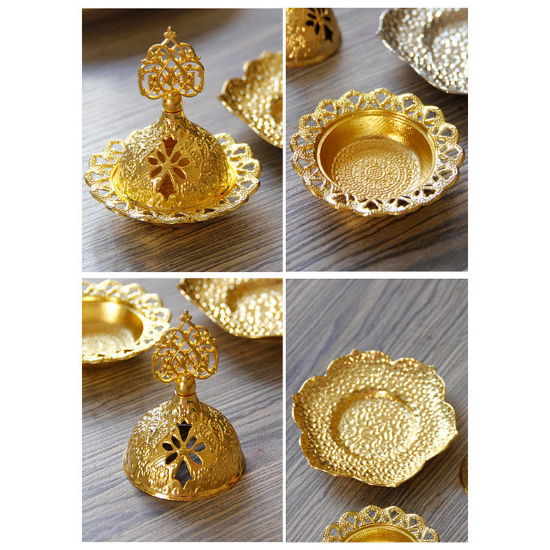 Nimara Ritual Gold Leaf Coaster Spiritual Mini Alloy Metal Incense Burner