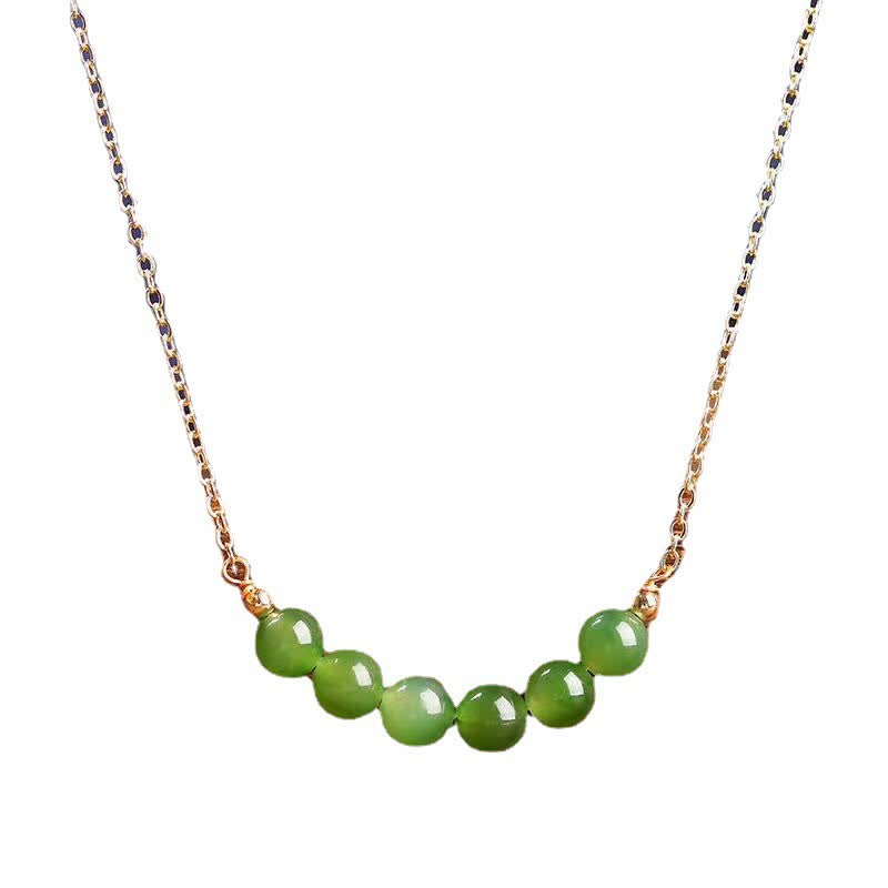 Nimara Ritual 14k Gold Plated Hetian Cyan Jade Beaded Luck Necklace Pendant