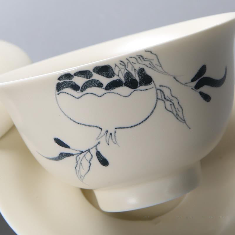 Nimara Ritual Hand Painted Pomegranate Hibiscus Pine Lotus Ceramic Gaiwan Sancai Teacup Kung Fu Tea Cup And Saucer With Lid
