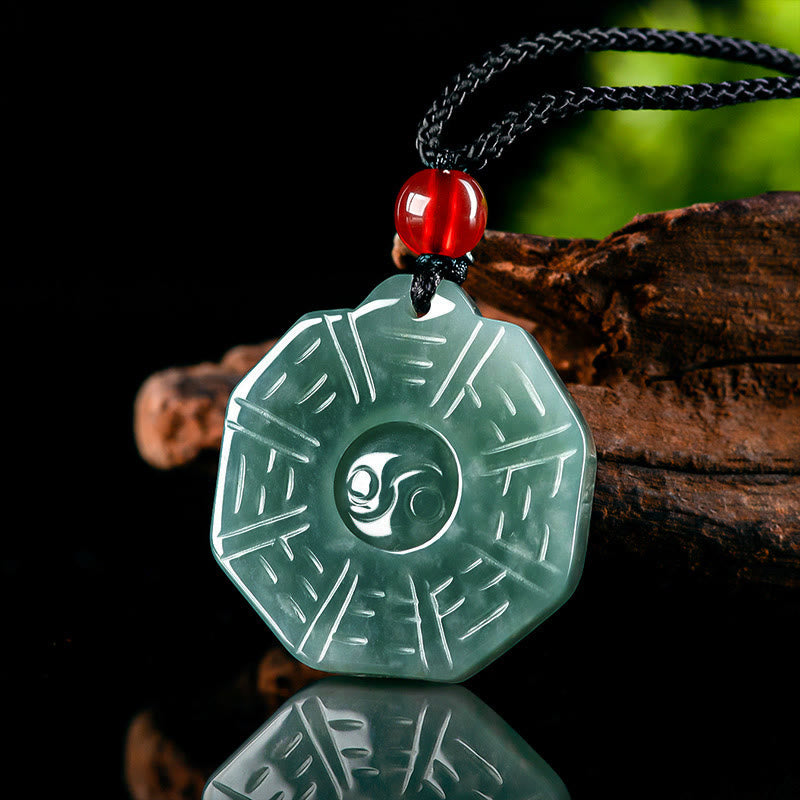 Nimara Ritual Natural Jade FengShui Bagua Yin Yang Prosperity Necklace Pendant