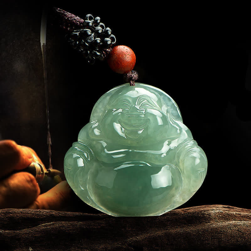 Nimara Ritual Laughing Buddha Jade Abundance String Necklace Pendant