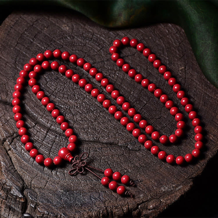 Nimara Ritual 108 Mala Beads Cinnabar Om Mani Padme Hum Pattern Engraved Blessing Bracelet