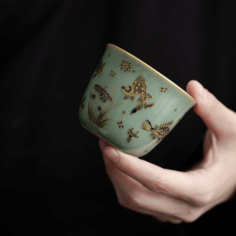 Nimara Ritual Butterfly Flower Lotus Koi Fish Plum Blossom Ceramic Teacup Kung Fu Tea Cup 100ml