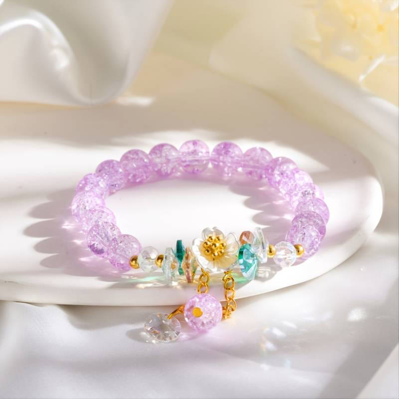 Nimara Ritual Simple Design Flower Charm Glass Bead Bracelet