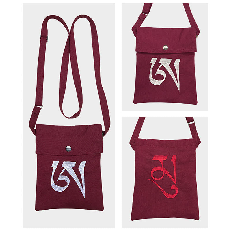 Nimara Ritual Handmade OM Mantra Embroidered Spiritual Mind Practice Cotton Crossbody Bag Shoulder Bag Cellphone Bag