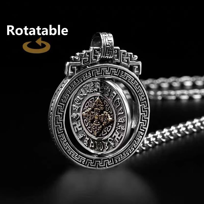 Nimara Ritual Tibetan Om Mani Padme Hum Double Dorje Vajra Rotatable Purity Peace Necklace Pendant