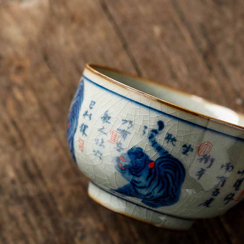 Nimara Ritual Jingdezhen Hand Painted Cute Tiger Ceramic Teacup Kung Fu Tea Cup Bowl 140ml