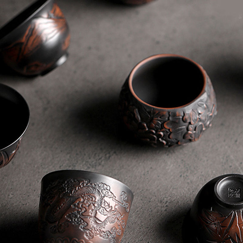 Nimara Ritual Lotus Leaf Flower Landscape Dragon Bamboo Ceramic Teacup Kung Fu Tea Cup Bowl