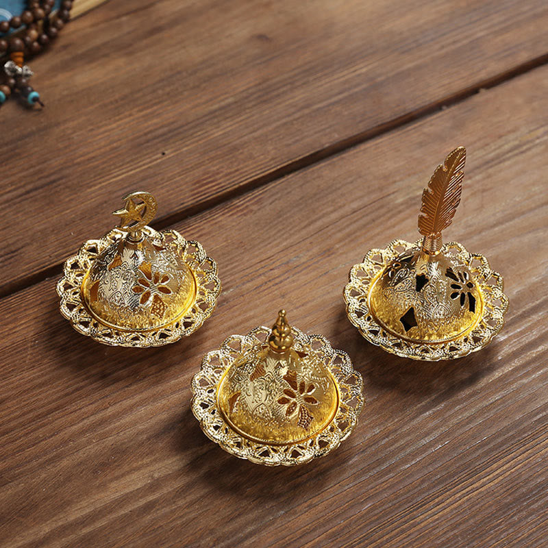 Nimara Ritual Gold Gourd Star Feather Spiritual Meditation Mini Alloy Metal Incense Burner