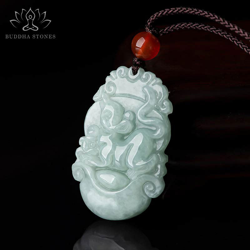 Nimara Ritual Natural Jade 12 Chinese Zodiac Sucess Pendant Necklace