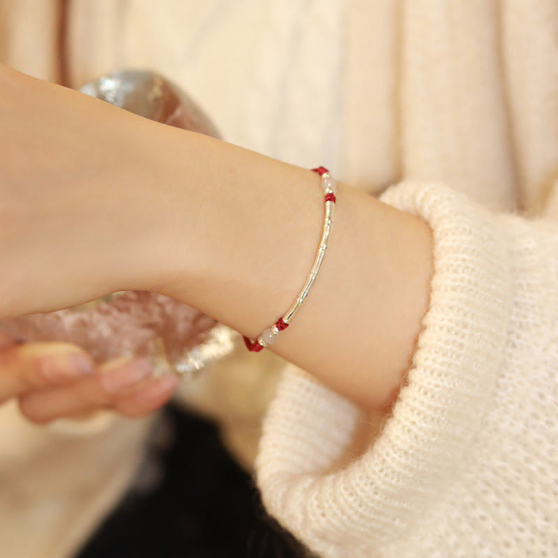 Nimara Ritual 925 Sterling Silver Bamboo White Agate Red Agate Bead Protection String Braided Bracelet