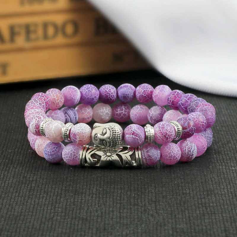 Nimara Ritual 2Pcs Natural Crystal Agate Buddha Protection Bracelet