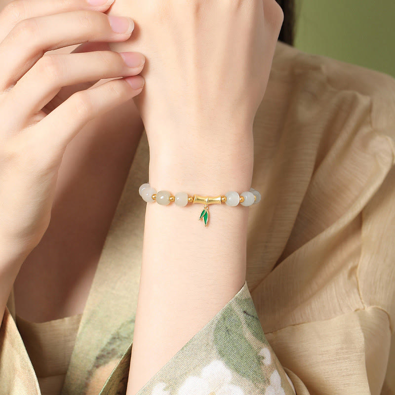 Nimara Ritual 925 Sterling Silver Hetian White Jade Bamboo Luck Bracelet