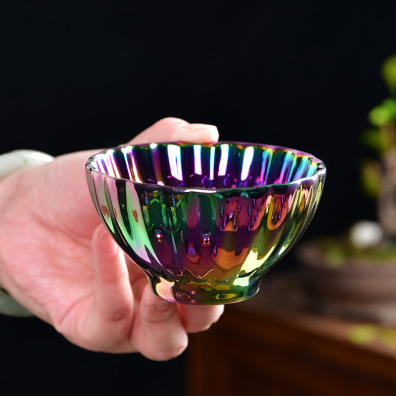 Nimara Ritual Lotus Peacock Inlaid Multicolored Chinese Jianzhan Ceramic Teacup Kung Fu Tea Cup