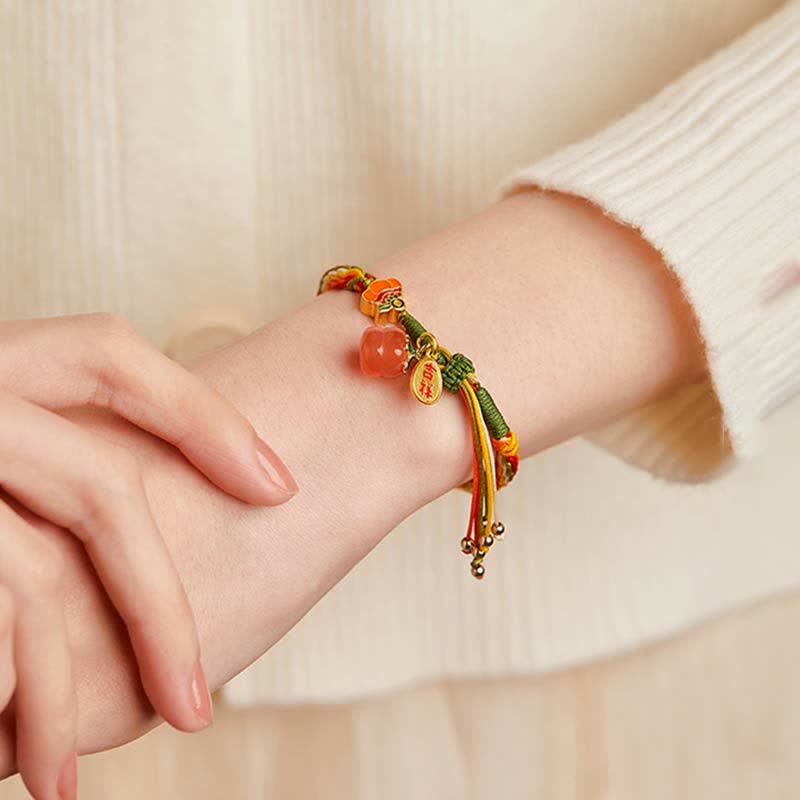 Nimara Ritual Persimmon Red Agate Strength Reincarnation Knot Braid String Bracelet