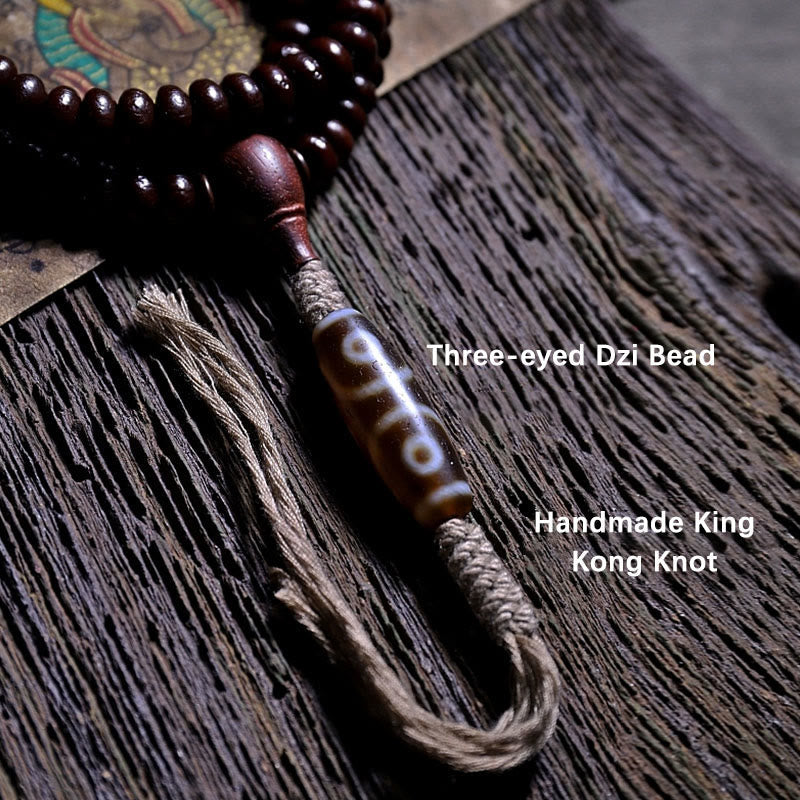 Nimara Ritual Natural Tibet 108 Mala Beads Purple Bodhi Seed Three-eyed Dzi Bead Copper Dorje Harmony Bracelet