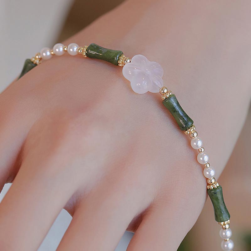 Nimara Ritual Peridot Bamboo Flower Agate Pearl Peace Bracelet