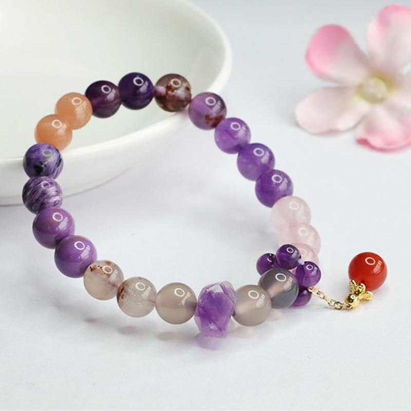 Nimara Ritual Natural Amethyst Crystal Inner Peace Healing Bead Charm Bracelet