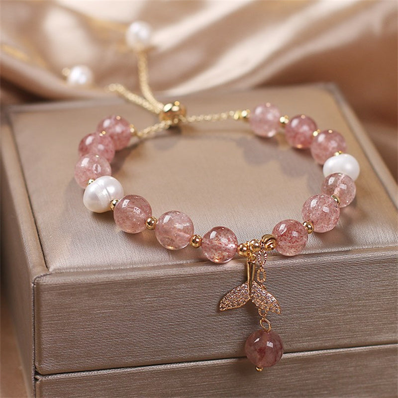 Nimara Ritual Strawberry Quartz Rutilated Quartz Fishtail Charm Healing Bracelet