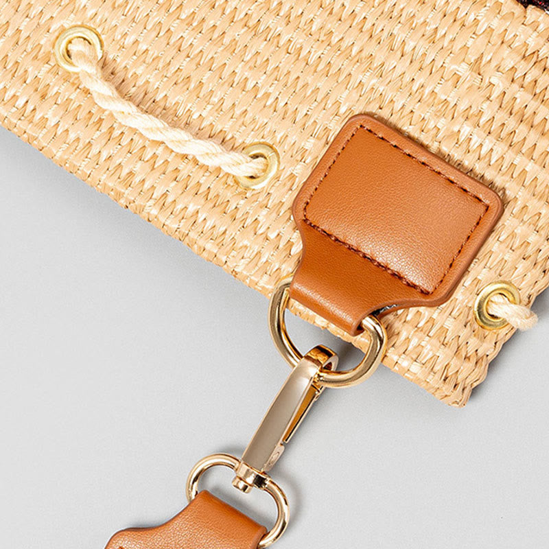 Nimara Ritual Beach Geometry Straw Woven Bucket Tassels Crossbody Bag Shoulder Bag
