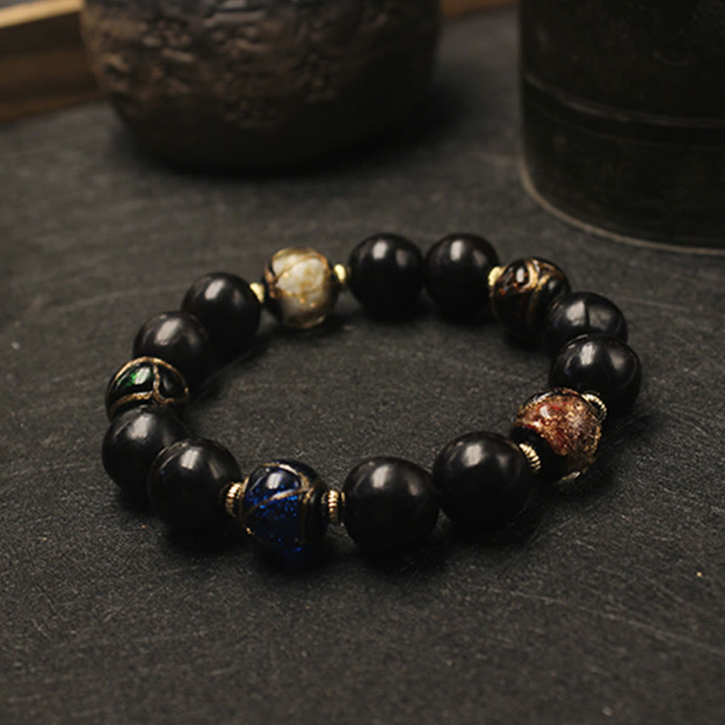 Nimara Ritual Western Soapberry Incense Ash Liuli Glass Bead Wealth Bracelet