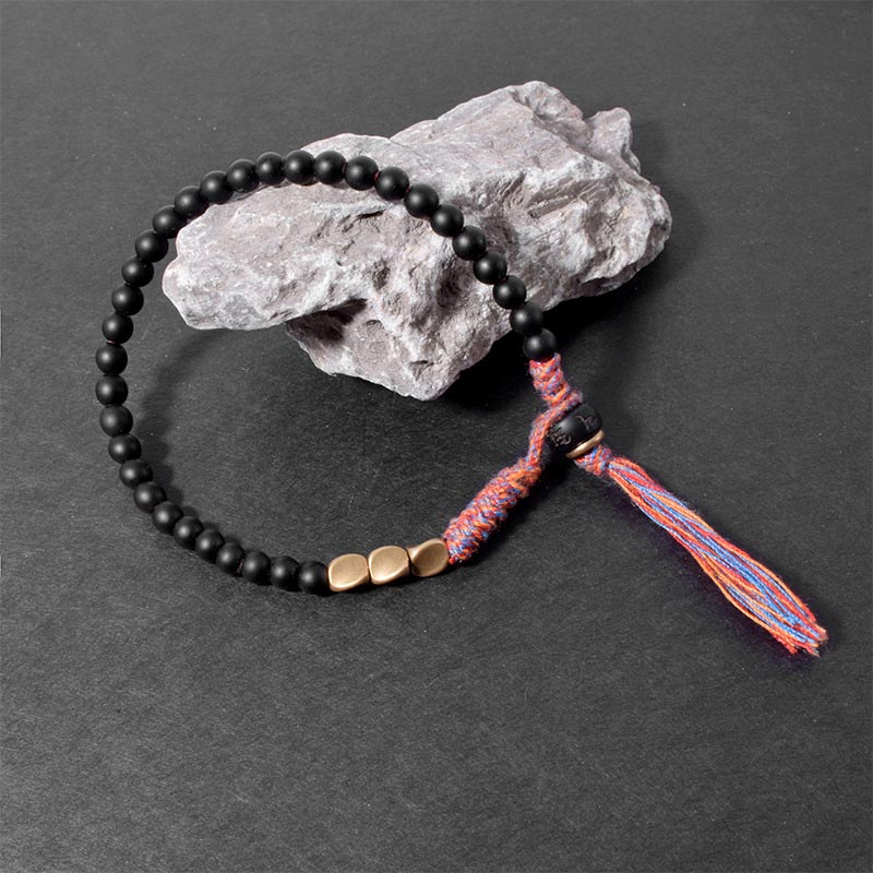 Nimara Ritual Handmade Tibetan Black Onyx Tassel Bracelet