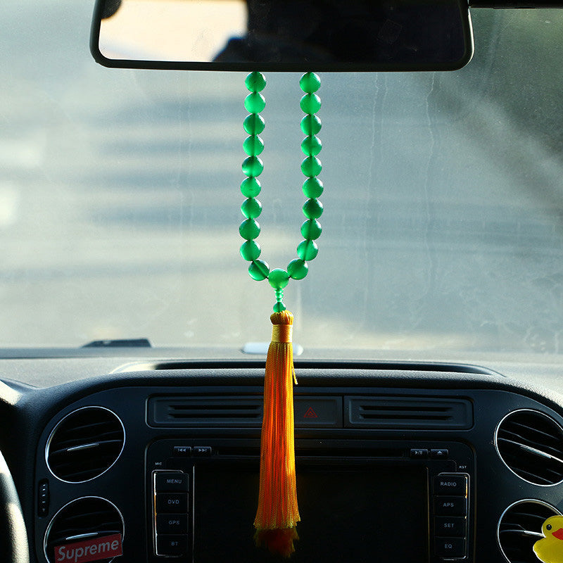 Nimara Ritual Natural Green Agate Wrist Mala Power Tassels Pocket Mala Car Decoration