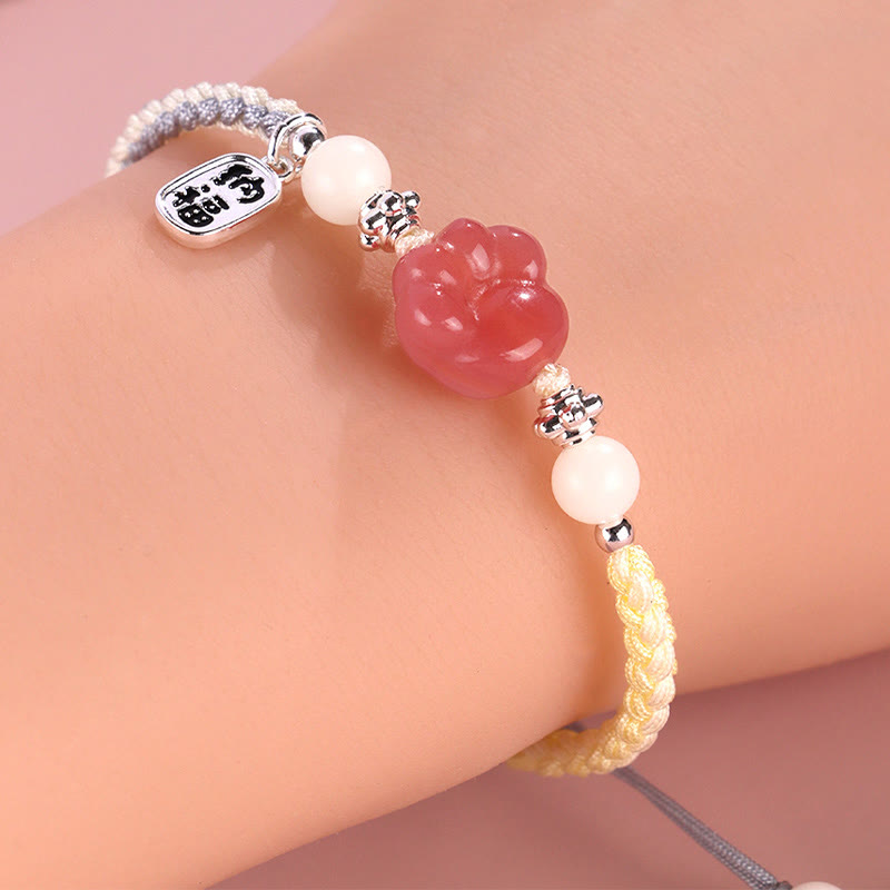 Nimara Ritual Yanyuan Agate Cat Claw Paw White Bodhi Seed Fu Character Positive Braided Rope Bracelet