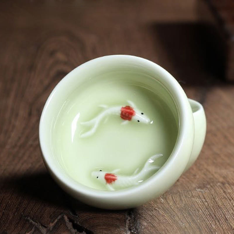 Nimara Ritual Colorful Koi Fish Ceramic Teacup Kung Fu Tea Cup Bowl