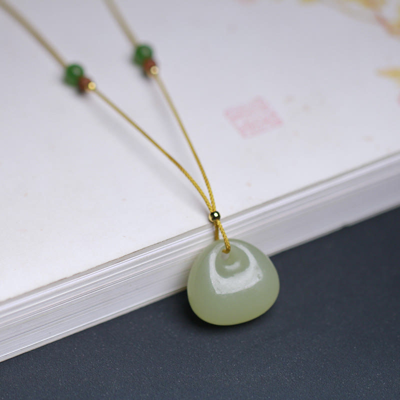 Nimara Ritual Natural Hetian Jade Small Bag Pattern Prosperity String Necklace Pendant