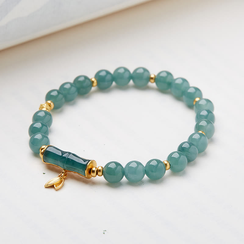 Nimara Ritual 925 Sterling Silver Plated Gold Natural Green Jade Bamboo Charm Luck Bracelet