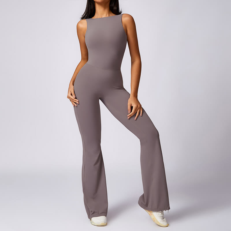 Nimara Ritual Women Casual Sleeveless Jumpsuit Flare Pants Sports Fitness Yoga Bodysuit