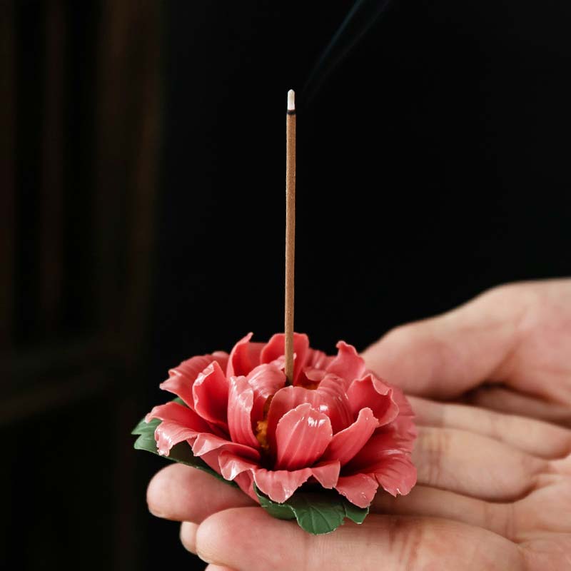 Nimara Ritual Tibetan Lotus Blessing Ceramic Stick Incense Burner Decoration
