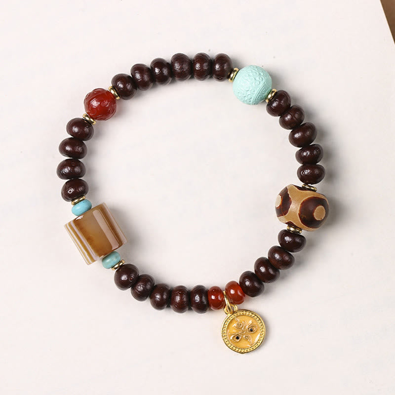 Nimara Ritual Natural Tibet Purple Bodhi Seed Dzi Bead God of Wealth Wisdom Bracelet