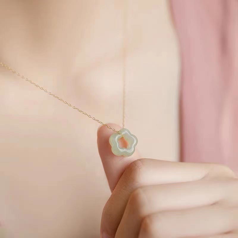 Nimara Ritual Dainty Hetian Jade Cyan Jade Luck Floral Charm Necklace Pendant