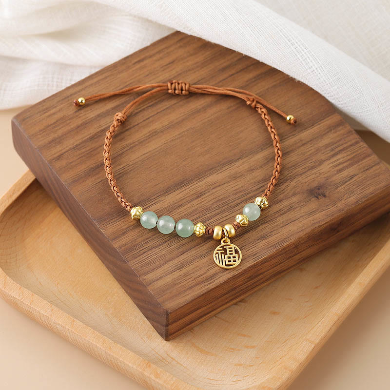 Nimara Ritual Jade Beads Fu Character Blessing Rope Bracelet