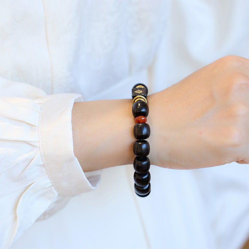 Nimara Ritual Ebony Wood Auspicious Clouds Engraved Calm Bracelet