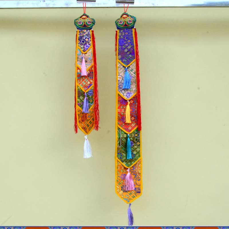 Nimara Ritual Lotus Flower Eight Auspicious Symbols Meditation Enlightenment Colorful Tassels Wall Art