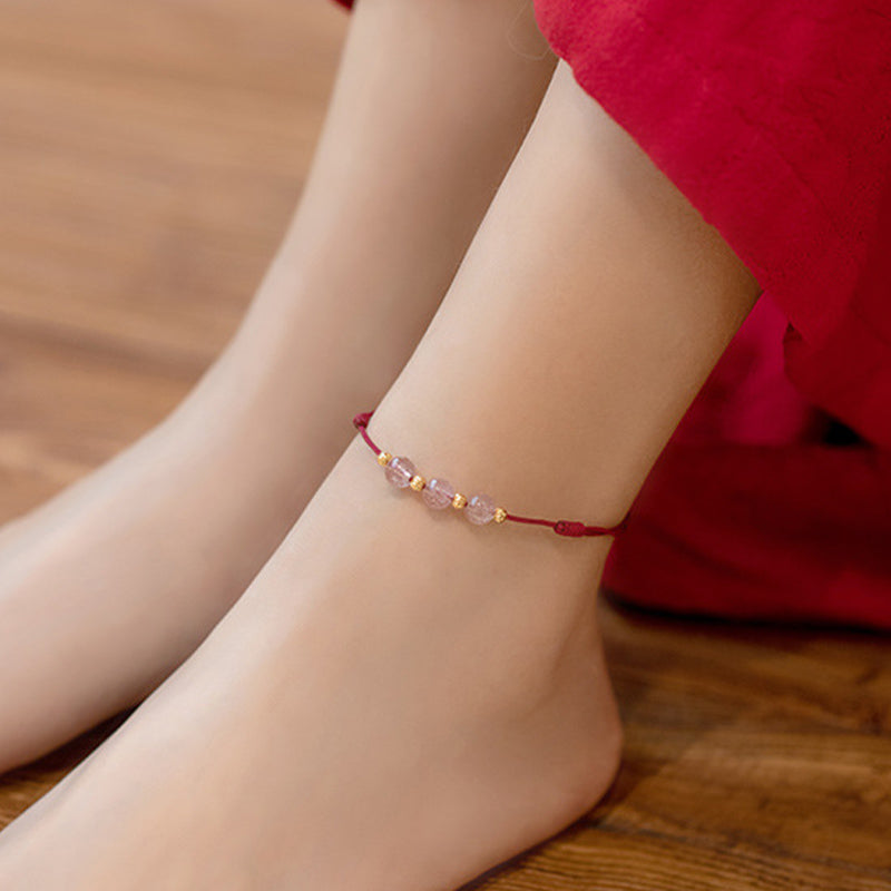 Nimara Ritual Strawberry Crystal Beads Luck Red String Anklet
