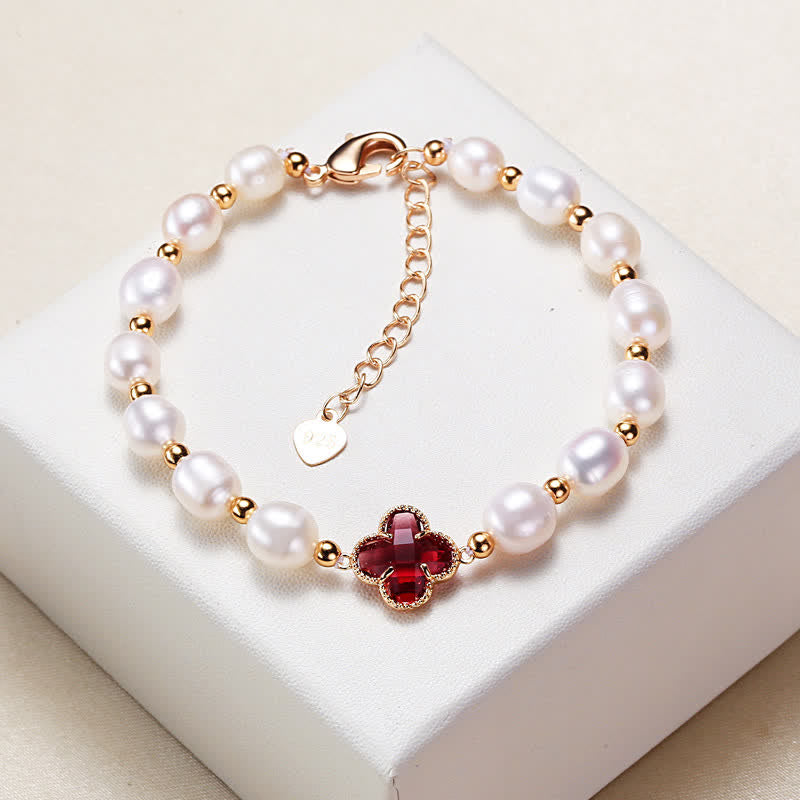 Nimara Ritual Pearl Four Leaf Clover Wealth Chain Bracelet