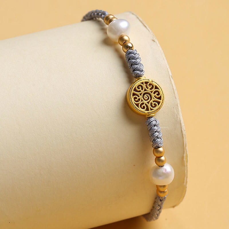 Nimara Ritual Copper Coin Fortune Tree Pearl Luck Blue Rope Braided Bracelet