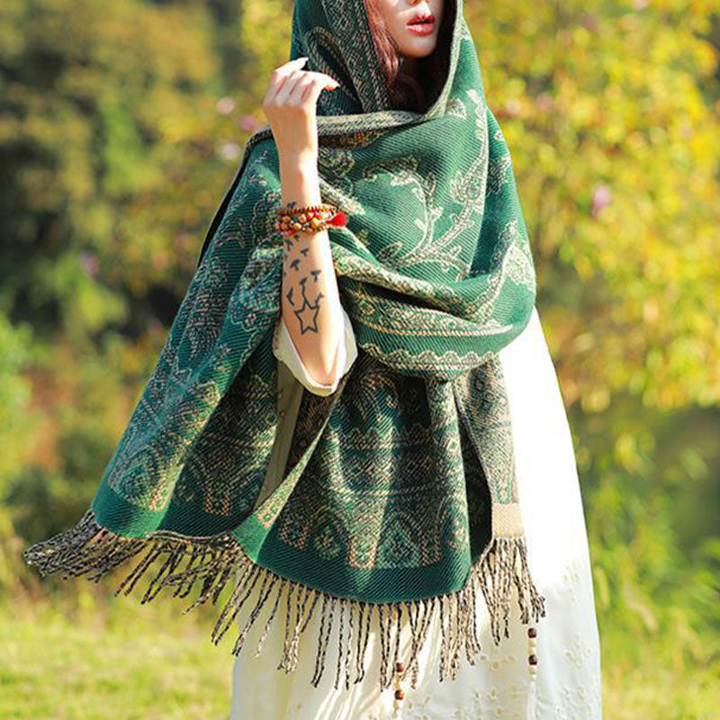 Nimara Ritual Vintage Tibetan Leaves Pattern Design Shawl Cozy Travel Scarf Wrap