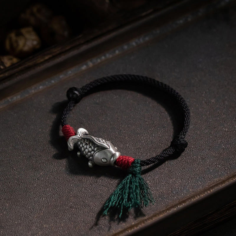 Nimara Ritual 925 Sterling Silver Luck Koi Fish Braided Bracelet