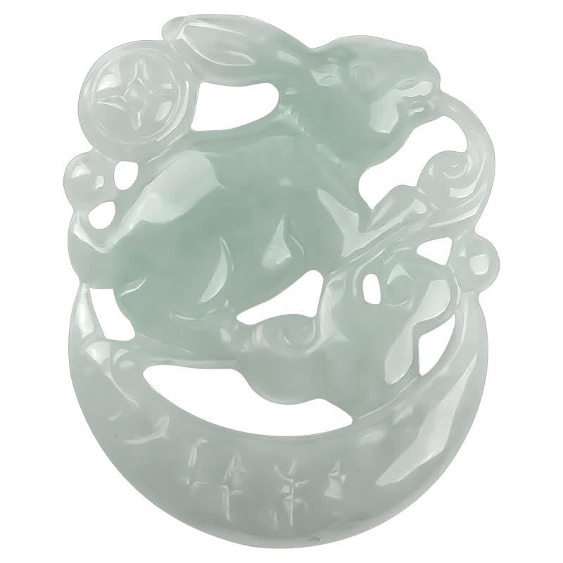 Nimara Ritual Year of the Rabbit White Jade Crescent Moon Protection Necklace Pendant