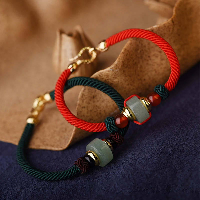 Nimara Ritual Tibetan Green Aventurine Luck Braid String Bracelet