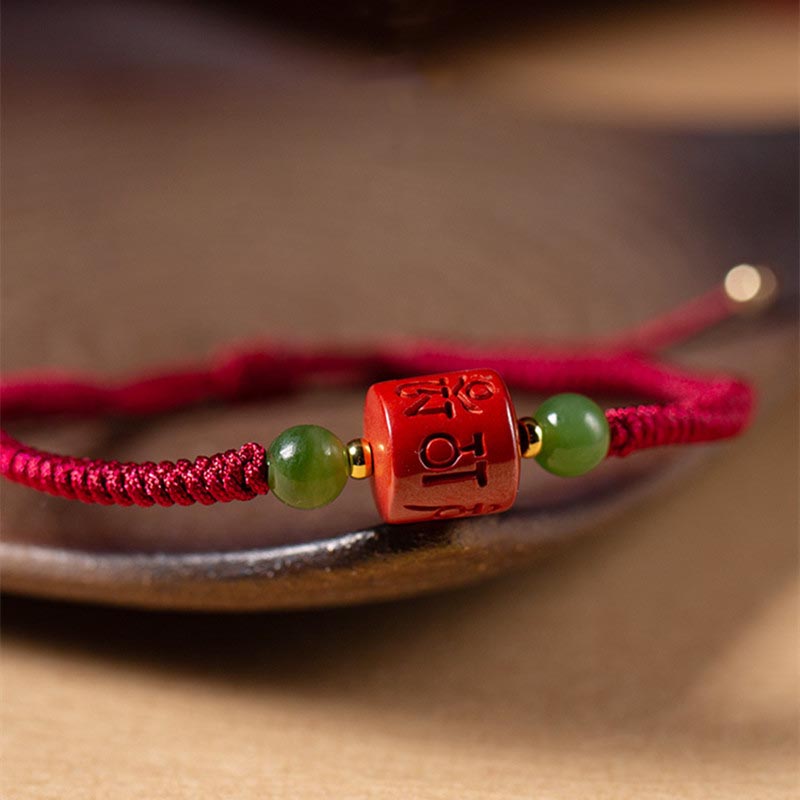 Nimara Ritual Tibetan Cinnabar Om Mani Padme Hum Engraved Blessing Braided Rope Bracelet