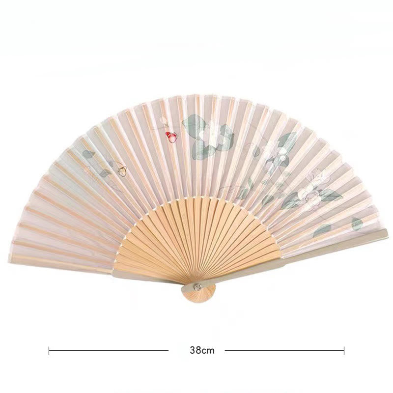 Nimara Ritual Lotus Begonia Flower Jasmine Handheld Bamboo Folding Fan 21cm