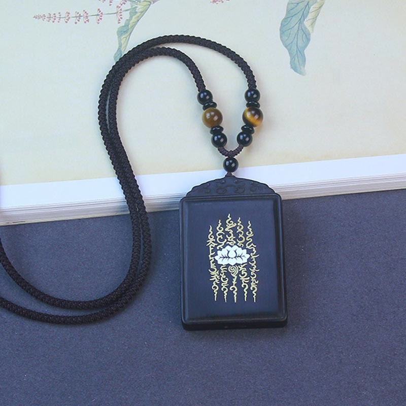 Nimara Ritual 999 Sterling Silver Ebony Wood Lotus Inlaid Calm Necklace Pendant