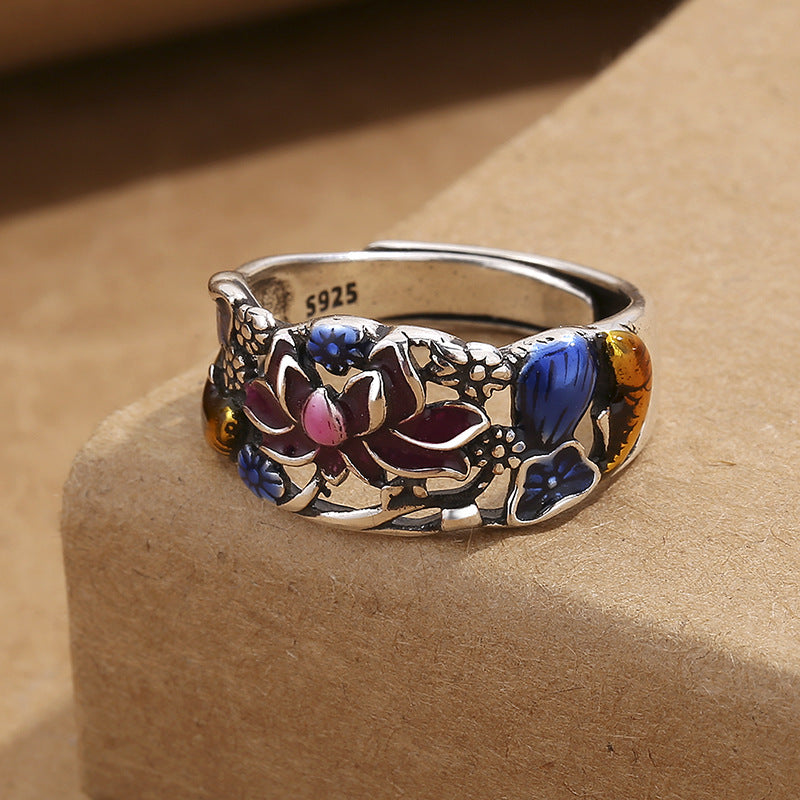 Nimara Ritual Koi Fish Lotus Flower Leaf Design Luck Wealth Ring